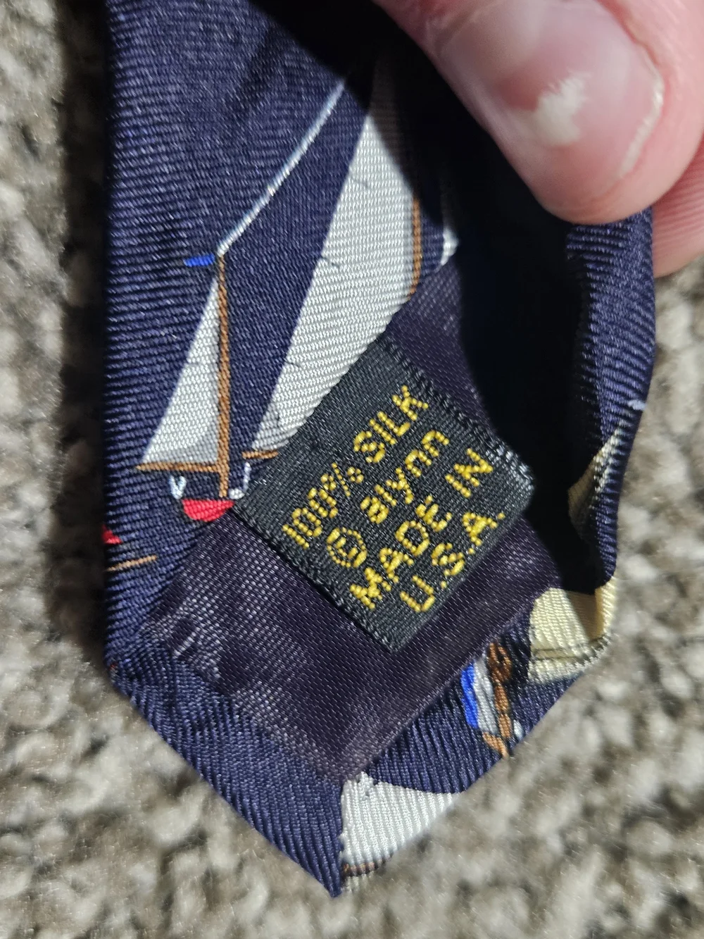 Alynn Neckwear Silk Tie Mens OS Navy Blue Boat Made In USA
